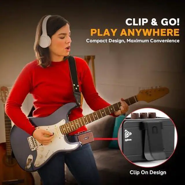 Alt view image 2 of 6 - Pyle 5W Portable Mini Electric Guitar Amplifier, Battery Powered Desktop Practice Amp, Bluetooth, Full Range Speakers, Tone Controls, Lightweight, Headphone Jack, Black