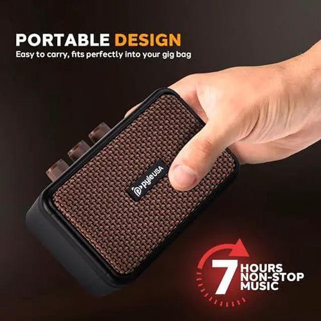 Alt view image 5 of 6 - Pyle 5W Portable Mini Electric Guitar Amplifier, Battery Powered Desktop Practice Amp, Bluetooth, Full Range Speakers, Tone Controls, Lightweight, Headphone Jack, Black