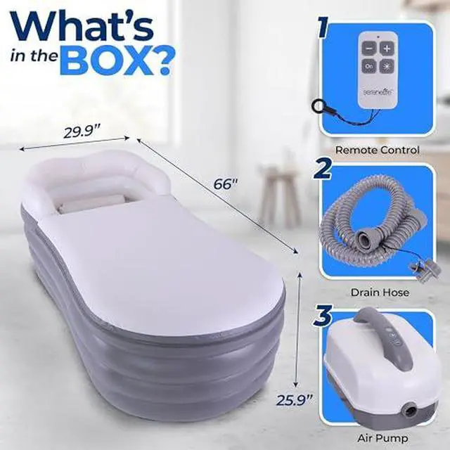 Alt view image 5 of 7 - SereneLife Inflatable Spa Bathtub with Bubble Massage Mat, LED Lighting, Pillow, Cup Holder & Remote Control
