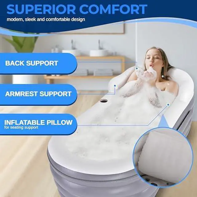Alt view image 3 of 7 - SereneLife Inflatable Spa Bathtub with Bubble Massage Mat, LED Lighting, Pillow, Cup Holder & Remote Control
