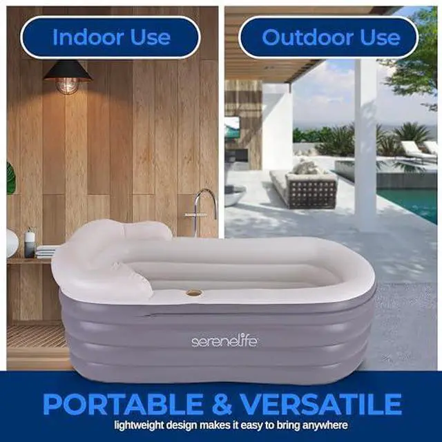 Alt view image 2 of 7 - SereneLife Inflatable Spa Bathtub with Bubble Massage Mat, LED Lighting, Pillow, Cup Holder & Remote Control