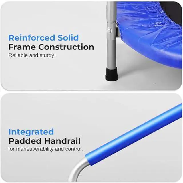 Alt view image 7 of 7 - SereneLife 36" Mini Foldable Toddler Trampoline with Handle Bar, Rebounder Trampoline for Kids, Indoor/Garden Fitness & Play, Exercise Fun, Supports 220 lbs, Deep Blue