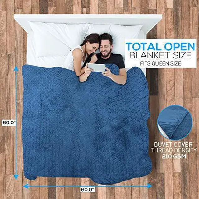Alt view image 3 of 7 - SereneLife SLHVBLKT20 Weighted 60x80 Inches, 20 lbs with Removable Super Soft Minky Cover and Premium Glass Beads Filling for Adults and Children, Heavy Blanket for Bed Sofa (Queen Size, Blue)