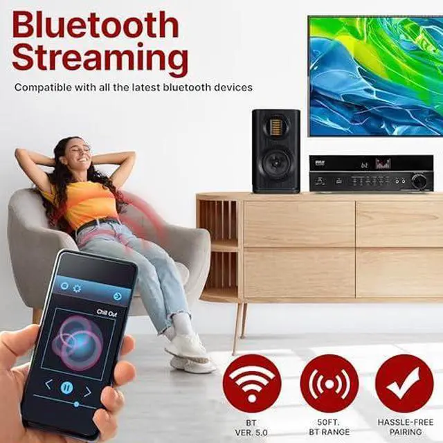 Alt view image 2 of 7 - Pyle Hi-Fi Wireless Bluetooth 5.0 Home Theater Receiver - 7.2 Channel Surround Sound Stereo Amp with ARC Support - MP3/USB/DAC/FM Radio - 1200W PMPO - HDMI - Remote Control - for Home Audio - PT885BT