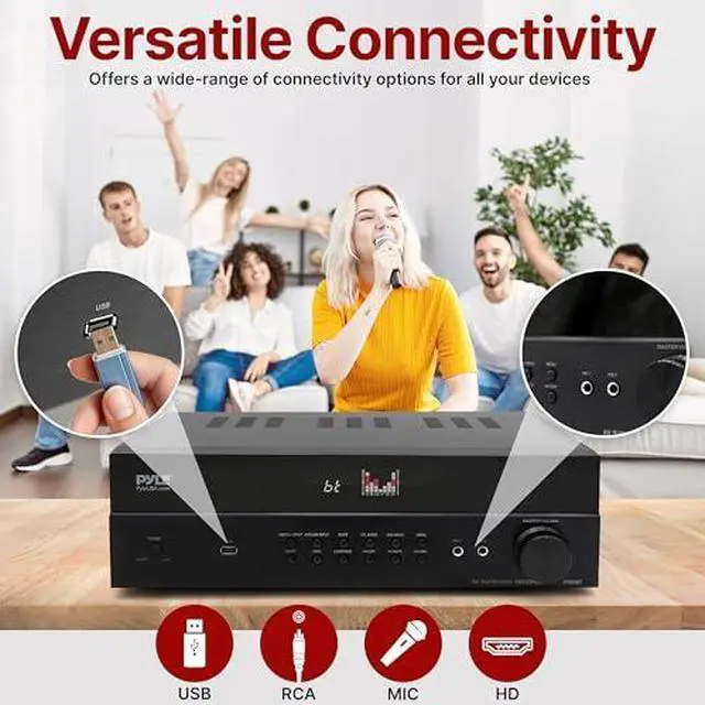 Alt view image 4 of 7 - Pyle Hi-Fi Wireless Bluetooth 5.0 Home Theater Receiver - 7.2 Channel Surround Sound Stereo Amp with ARC Support - MP3/USB/DAC/FM Radio - 1200W PMPO - HDMI - Remote Control - for Home Audio - PT885BT