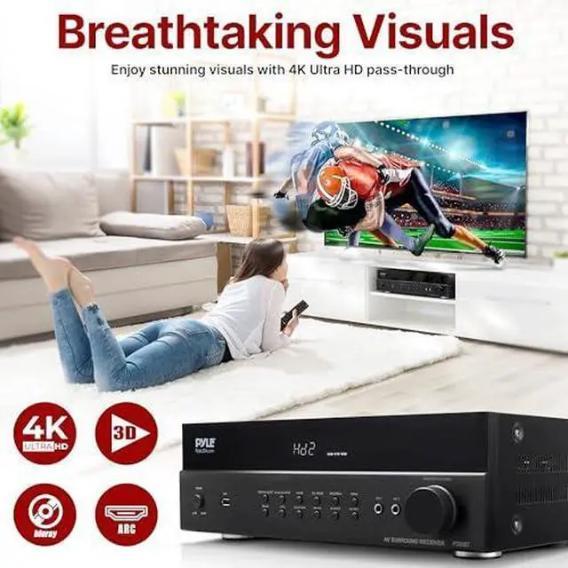Alt view image 5 of 7 - Pyle Hi-Fi Wireless Bluetooth 5.0 Home Theater Receiver - 7.2 Channel Surround Sound Stereo Amp with ARC Support - MP3/USB/DAC/FM Radio - 1200W PMPO - HDMI - Remote Control - for Home Audio - PT885BT