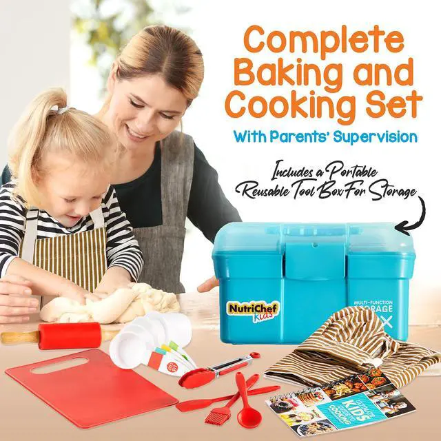 Alt view image 4 of 7 - NutriChef Kids Kitchen Playset, Complete Kitchen Set for Kids with Apron, Utensils, Recipe Cards, Toddler Cookbook, Toolbox & More, Perfect Interactive Cooking Gift for Young Chefs and Beginners