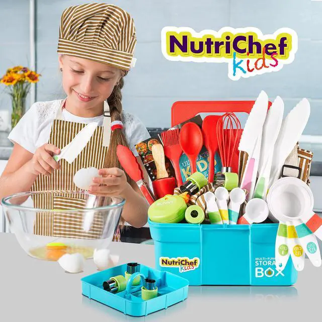 Alt view image 6 of 7 - NutriChef Kids Kitchen Playset, Complete Kitchen Set for Kids with Apron, Utensils, Recipe Cards, Toddler Cookbook, Toolbox & More, Perfect Interactive Cooking Gift for Young Chefs and Beginners