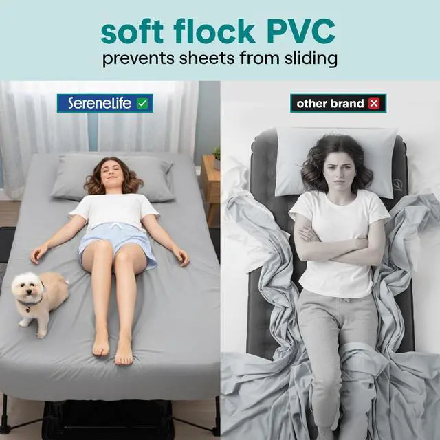 Alt view image 2 of 5 - SereneLife (Twin) EZ Bed Air Mattress with Frame and Rolling Case - 3 Min Self Inflating Air Bed with Upgraded U-Coil Mattress and Premium Soft Flocked Top, Wall Plug AC Powered Inflate and Deflate