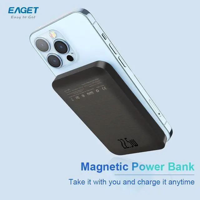 Alt view image 3 of 7 - EAGET EP06 Magnetic Power Bank, 10,000mAh Wireless Portable Charger, PD18W Fast Charging Battery Pack with USB-C for Magsafe, iPhone 16/16 Pro/15/15 Plus/15Pro/15 Pro Max, iPhone14/13/12 Series, Black