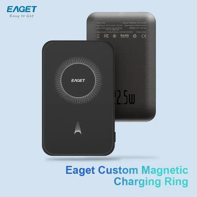 Alt view image 7 of 7 - EAGET EP06 Magnetic Power Bank, 10,000mAh Wireless Portable Charger, PD18W Fast Charging Battery Pack with USB-C for Magsafe, iPhone 16/16 Pro/15/15 Plus/15Pro/15 Pro Max, iPhone14/13/12 Series, Black