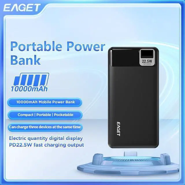 Alt view image 2 of 7 - EAGET EP04 Portable Charger, 10000mAh Power Bank, USB C in/Output Fast Charging 3-Output Mini Battery Pack Charger for iPhone 16 15 14 13 12 Samsung S23 Google iPad Tablet