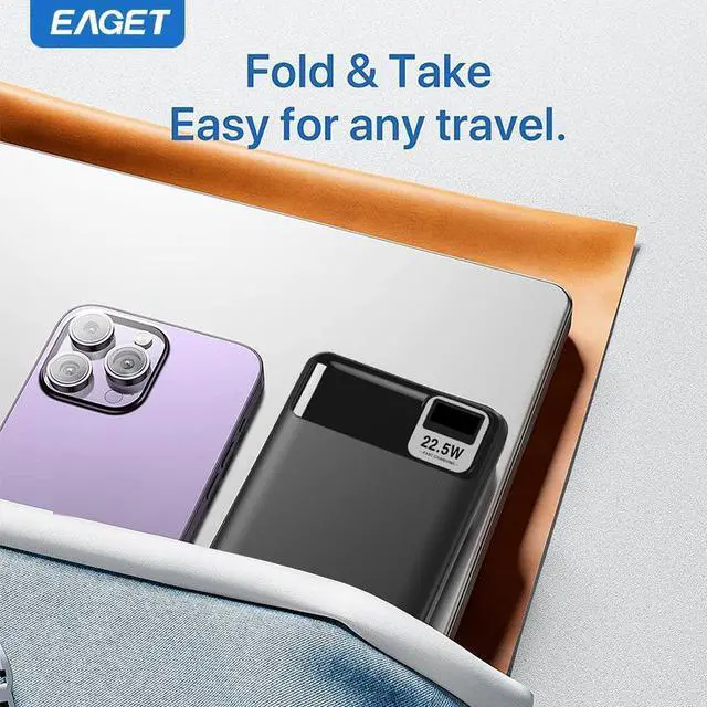 Alt view image 7 of 7 - EAGET EP04 Portable Charger, 10000mAh Power Bank, USB C in/Output Fast Charging 3-Output Mini Battery Pack Charger for iPhone 16 15 14 13 12 Samsung S23 Google iPad Tablet