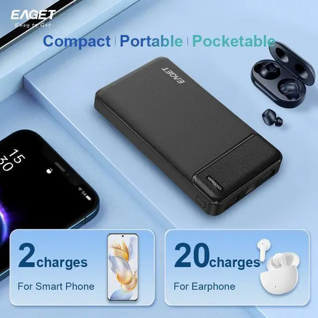 Alt view image 7 of 7 - EAGET EP02D 2Pack 10000mAh Dual USB Portable Charger, USB-C Fast Charging Power Bank, Slim Backup Charger Battery Pack Compatible with iPhone 16/15/14/13 Galaxy S24/22 Google iPad Android, Black&White