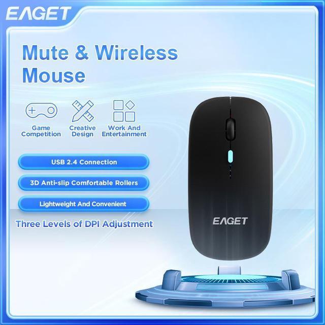 Main image of EAGET Wireless Bluetooth Mouse, Dual Mode Connectivity (Bluetooth 5.0 & 2.4G USB) Computer Mouse, Sleek, Portable, Compact Design in 6 Colors for iPad, Laptop & PC Use (Black)