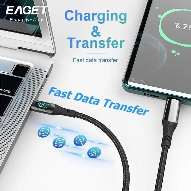 Alt view image 6 of 7 - EAGET USB C Cable 2 Pack - Nylon Type C to Type C Cable 6ft 100W, Durable PD Charging for MacBook Pro, for iPad Pro, for Galaxy S20, and Other USB C Charger 3.3 ft.