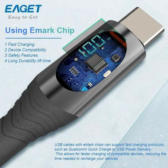 Alt view image 5 of 7 - EAGET USB C Cable 2 Pack - Nylon Type C to Type C Cable 6ft 100W, Durable PD Charging for MacBook Pro, for iPad Pro, for Galaxy S20, and Other USB C Charger 3.3 ft.