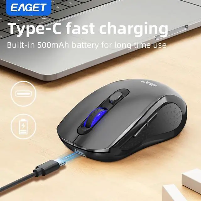 Alt view image 5 of 7 - Eaget EM08 Silent 2.4G and Bluetooth Mouse Dual Mode, Compact and Portable, Optical Tracking, Built-in Battery for Windows, macOS, ChromeOS, Compatible with PC, Mac, Laptop, Tablet (Green)