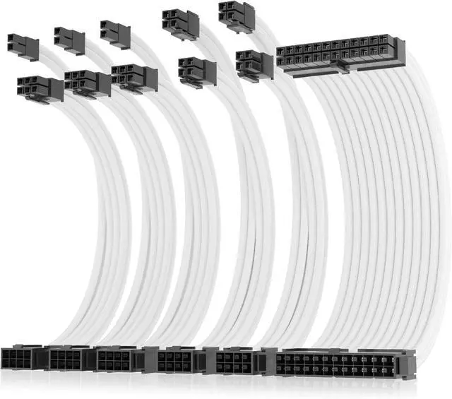 Main image of AsiaHorse 16AWG Pro Power Supply Sleeved Cable, White Power Supply Extension Cable Dual EPS Kit, 1x24-PIN/ 2x8-PORT (4+4) M/B,3x8-PORT (6+2) PCI-E, 30cm Length with 2 Set of Combs