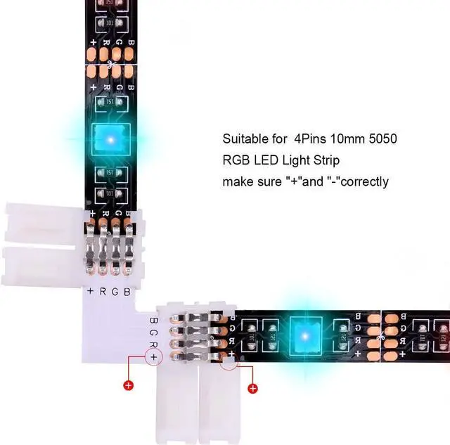 Alt view image 5 of 7 - 4Pin RGB LED Strip Connector Kit - Include 5050 2 Way RGB Splitter Cable, 6.6feet RGB Extension Cable, RGB Controller Jumper, LED RGB Jumper, L and T Shape Connectors, Male Connector, LED Strip Clip