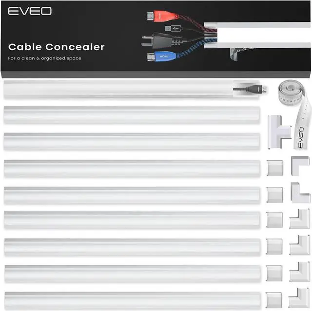 Main image of Cord Hider 153in - Cord Covers for Wires - Paintable Cable Hider - Cable Management - Wire Hiders for TV On Wall - Cable Management Cord Hider Wall - Cable Raceway - 9X (L17 x W1.1 x H0.55) - White