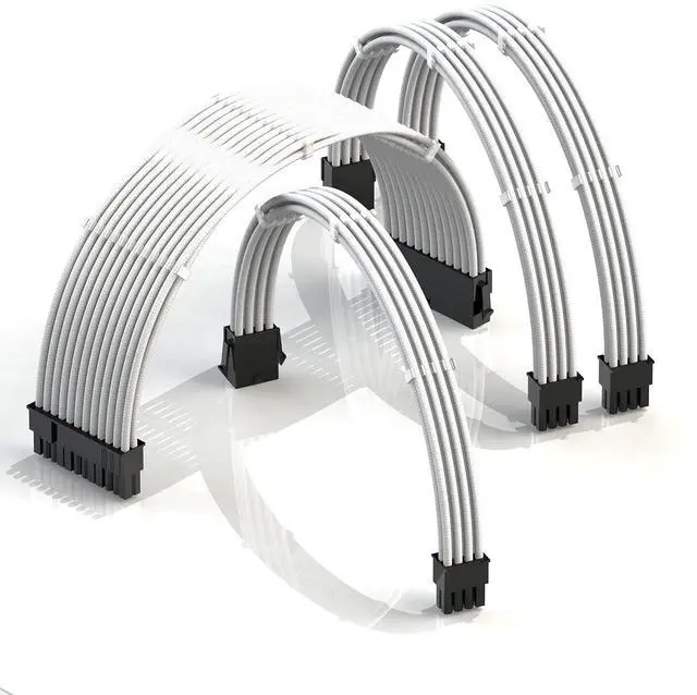 Main image of LINKUP - AVA 30cm PSU Cable Extension Sleeved Custom Mod GPU PC Braided w/Comb Kit | 1 x 24 P (20+4) | 1 x 8 P (4+4) CPU | 2 x 8 P (6+2) GPU Set | 300mm - White