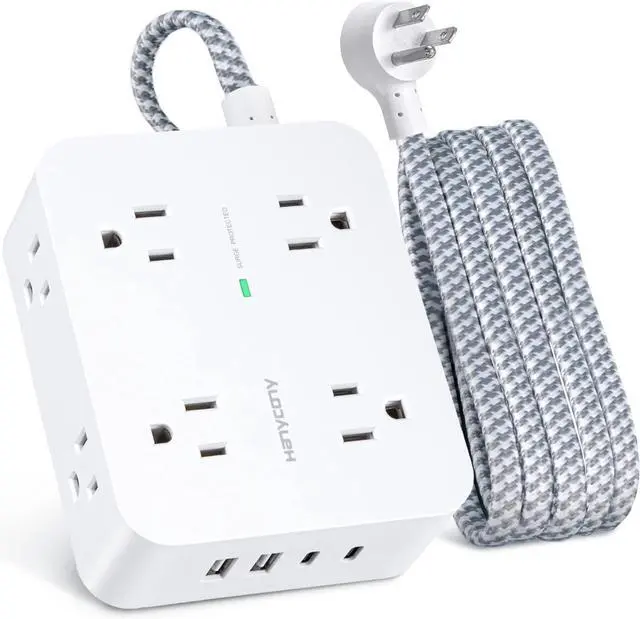 Main image of 6Ft Surge Protector Power Strip with USB C, Extension Cord with 8 Wide Outlets(2.2 IN) and 4 USB Ports(2 USB C), Flat Plug, Wall Mount, 3 Side Outlet Extender for Home Dorm Room Essentials, ETL Listed