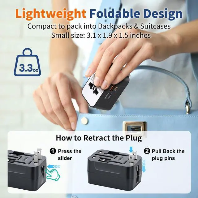 Alt view image 5 of 7 - International Universal All in One Worldwide Travel Adapter Fast Charger with PD 3.0 Type C & USB-A Quick Charging Wall Charger AC Power Plug Adapter for USA EU UK AUS European Cell Phone Laptop