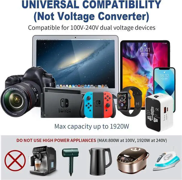 Alt view image 7 of 7 - International Universal All in One Worldwide Travel Adapter Fast Charger with PD 3.0 Type C & USB-A Quick Charging Wall Charger AC Power Plug Adapter for USA EU UK AUS European Cell Phone Laptop