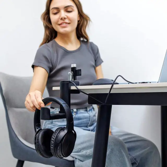 Alt view image 2 of 7 - KIWIFOTOS Headphone Stand with 4 USB Ports Hub PC Gaming Headset Holder Hanger 360 Degree Rotation Clamp Under Desk Headphone Hook Mount with Cable Clip Organizer