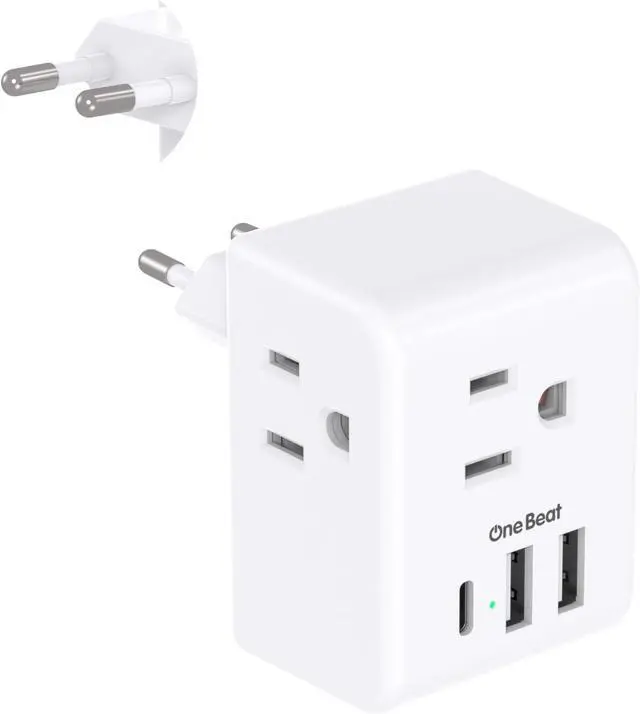 Main image of 1 Pack European Travel Plug Adapter, Italy Spain Power Plug Adapter with 3 Outlets 3 USB Charging Ports(1 USB C), Type C Plug Adapter Travel Essentials to Most Europe EU Spain Italy France Germany