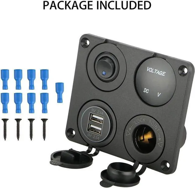 Alt view image 7 of 7 - Linkstyle 4 in 1 Charger Socket Panel, 12V Dual USB A Charger Port, Cigarette Lighter Socket, LED Voltmeter & ON Off Rocker Toggle Switch Car Marine Boat RV Truck