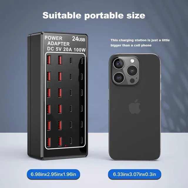 Alt view image 6 of 7 - USB Charger, USB C Charger Block, 100W (20A) 24 Port Multiple USB Charger Station Desktop USB Wall Charger 12 USB A 12 USB C Compatible for Apple iPhone, iPad, Samsung Galaxy, Laptop, Pixel, Phones