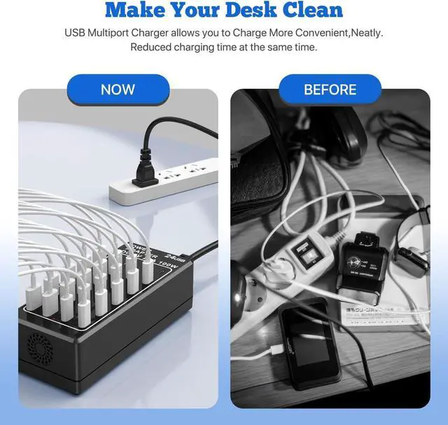 Alt view image 7 of 7 - USB Charger, USB C Charger Block, 100W (20A) 24 Port Multiple USB Charger Station Desktop USB Wall Charger 12 USB A 12 USB C Compatible for Apple iPhone, iPad, Samsung Galaxy, Laptop, Pixel, Phones