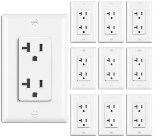 Main image of BESTTEN 10 Pack 20 Amp Decor Receptacle Outlet, Standard Electrical Wall Outlet with Wallplate, 20A/125V/2500W, Non-Tamper-Resistant, UL Listed, White