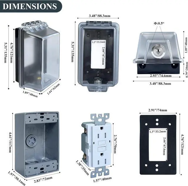 Alt view image 4 of 7 - Universal Weatherproof Electrical Outlet Cover with Lock, Baby Proof Outlet Lock Box, Fits Most 2.6 "H x 2.56 "W or Smaller Plugs, Clear Outlet Waterproof Cover Box Fit for Outdoor In-Use