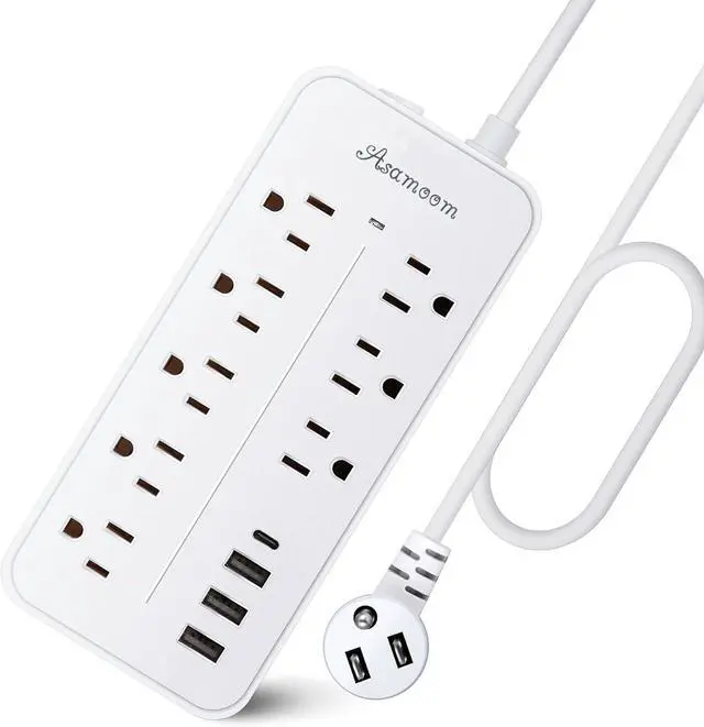 Main image of 15FT Surge Protector Power Strip Extension Cord with Usb C, Asamoom Flat Plug Power Strip With Long Cord,8 Outlets and 3 USB & 1 USB-C Port,1700J Wall Mount Desk Multiple Outlets for Home Office White
