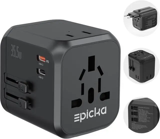Main image of EPICKA Universal Travel Adapter, International Plug Adapter with Dual AC Outlet, 2 USB-C 35W PD Fast Charging & 3 USB-A, All in One Worldwide Wall Charger (TA-205, Black)