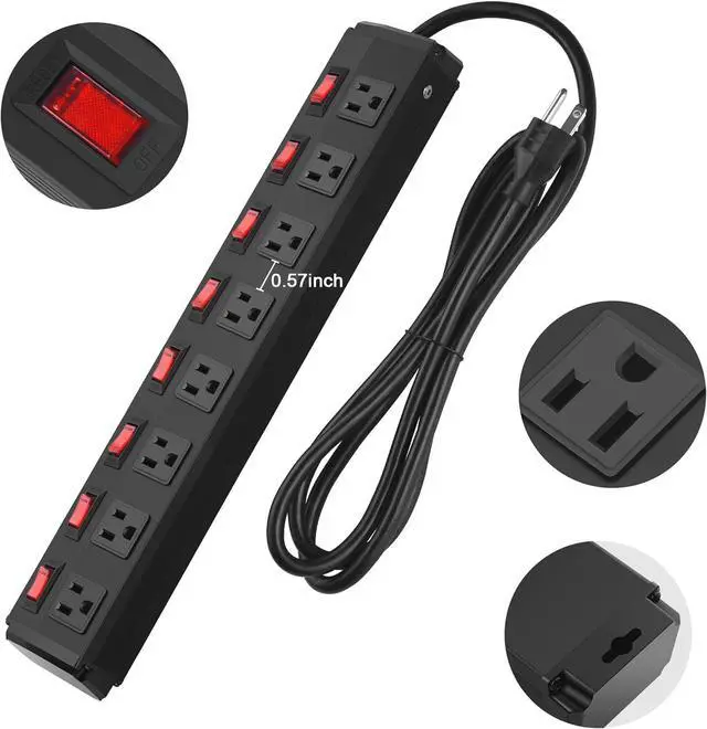 Alt view image 4 of 7 - Metal Power Strip Individual Switches 8 Outlets, Heavy Duty Power Strip Surge Protector for Appliances, 6 FT Extension Cord Strip, 1200J Surge Protector 15A 120V 1800W.