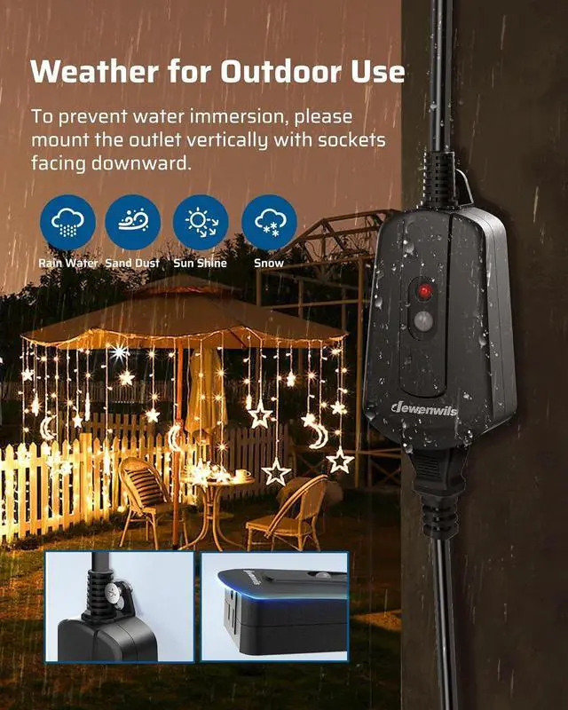 Alt view image 2 of 5 - DEWENWILS Outdoor Wireless Remote Control Outlet, 15 amp Heavy Duty Weatherproof Remote Controlled Light Switch for Lights String Lights, 100 Feet Range, UL Listed