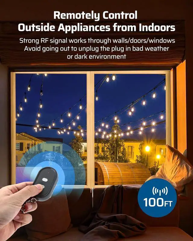 Alt view image 3 of 5 - DEWENWILS Outdoor Wireless Remote Control Outlet, 15 amp Heavy Duty Weatherproof Remote Controlled Light Switch for Lights String Lights, 100 Feet Range, UL Listed
