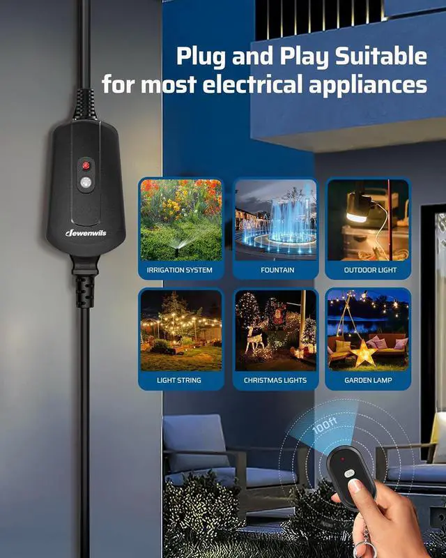 Alt view image 5 of 5 - DEWENWILS Outdoor Wireless Remote Control Outlet, 15 amp Heavy Duty Weatherproof Remote Controlled Light Switch for Lights String Lights, 100 Feet Range, UL Listed