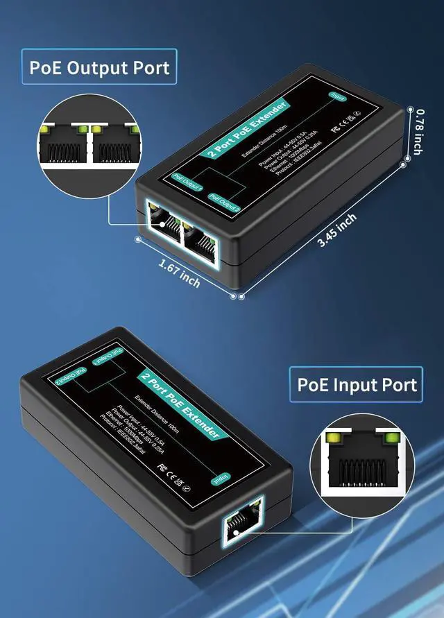 Alt view image 5 of 7 - 1 in 2 Out Gigabit PoE Extender, NICGIGA 2 Port PoE Repeater 100 Meters(328 ft),IEEE 802.3af/at Power Over Ethernet PoE Splitter to 2 PoE Devices Like IP Cameras, IP Phone, Wireless AP