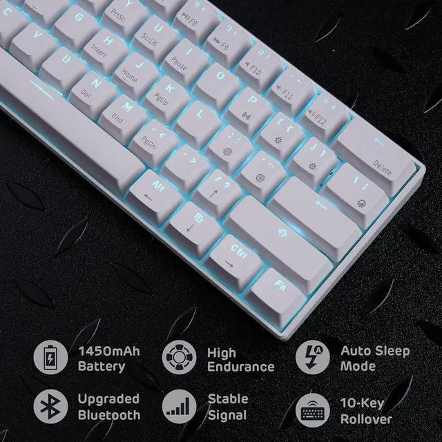Alt view image 5 of 7 - RK ROYAL KLUDGE RK61 Wireless 60% Mechanical Gaming Keyboard, Ultra-Compact 60 Keys Bluetooth Mechanical Keyboard with Programmable Software (Blue Switch, White)
