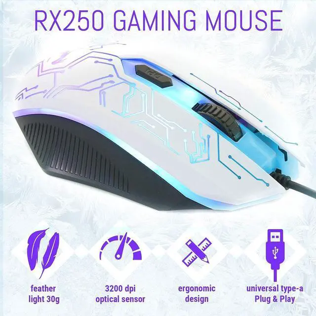 Alt view image 3 of 7 - Gaming Keyboard and Mouse and Gaming Headset & Mouse Pad, Wired LED RGB Backlight Bundle for PC Gamers Users - 4 in 1 White Edition Hornet RX-250