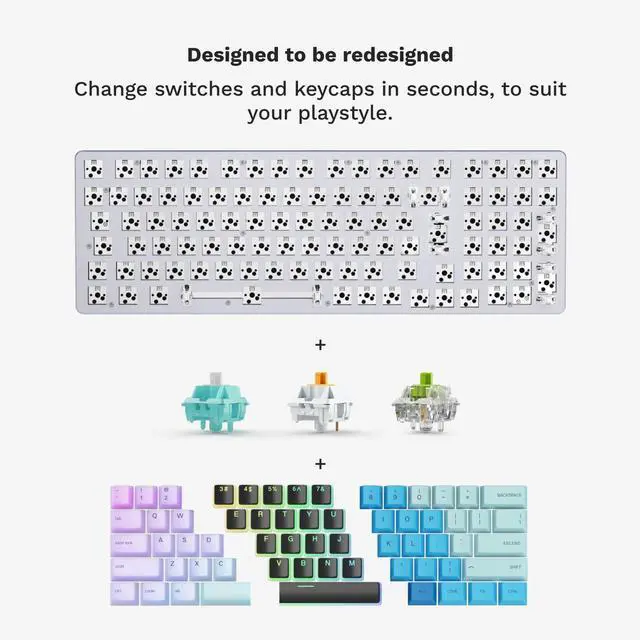 Alt view image 2 of 7 - Glorious GMMK 2 Small Gaming Keyboard Base- Barebones Kit- TKL Hot Swappable DIY White Mechanical Keyboard - Wired, RGB Backlit,- PC Setup Accessories- 65%, White