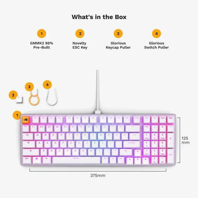 Alt view image 6 of 7 - Glorious GMMK 2 Small Gaming Keyboard Base- Barebones Kit- TKL Hot Swappable DIY White Mechanical Keyboard - Wired, RGB Backlit,- PC Setup Accessories- 65%, White
