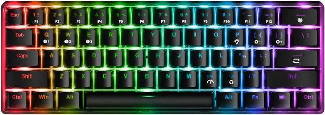 Main image of 61 Keys RGB Wireless and Wired Mechanical Gaming Keyboard with Blue Switches, Audible Click Sound Rainbow Portable Compact Mini Office Keyboard for Windows PC Gaming, (F-SG61)