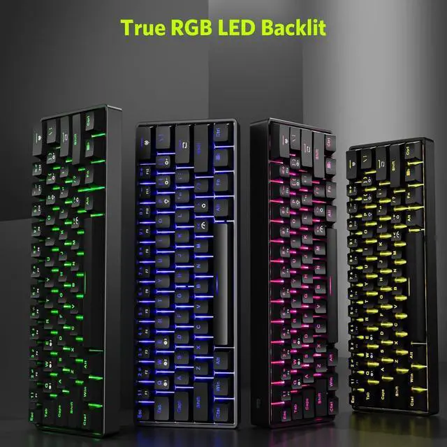 Alt view image 2 of 7 - 61 Keys RGB Wireless and Wired Mechanical Gaming Keyboard with Blue Switches, Audible Click Sound Rainbow Portable Compact Mini Office Keyboard for Windows PC Gaming, (F-SG61)