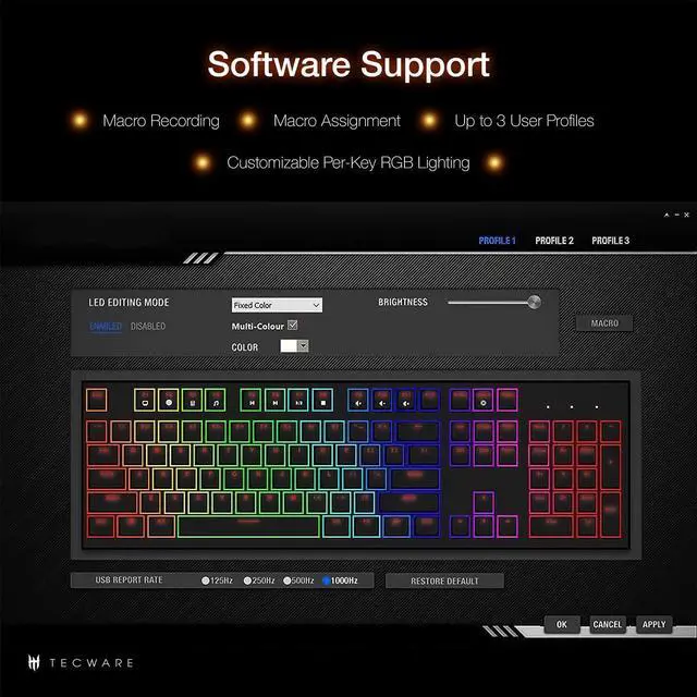 Alt view image 5 of 6 - TECWARE Phantom+ 87 Key Mechanical Gaming Keyboard, RGB led, TKL 75% Keyboard, Thocky Sounding, Wraith Red Switch